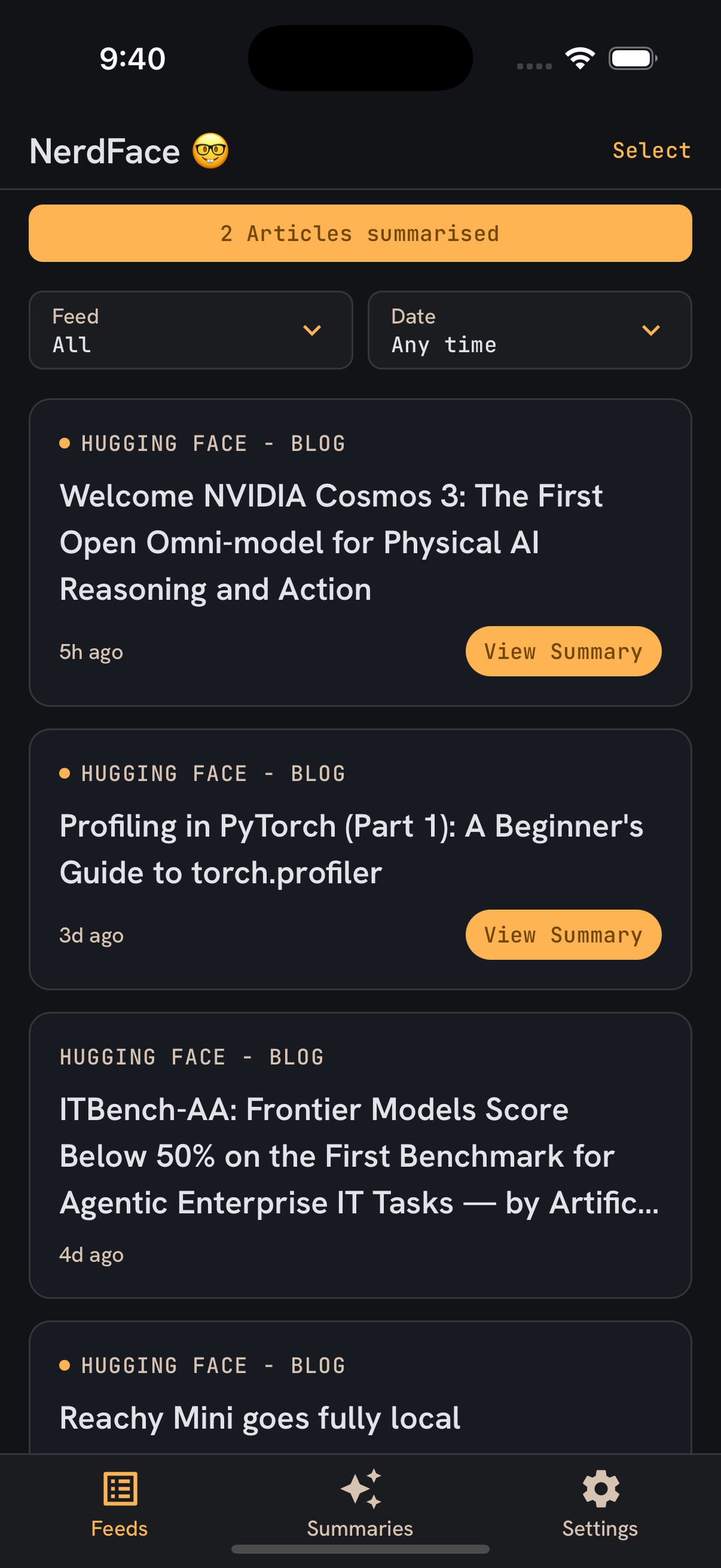 OctoCrux unified Article list across Feeds